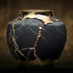 Cracked vase repaired with gold.